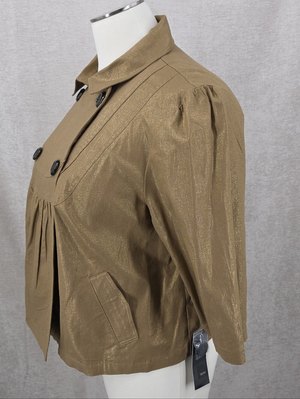 Y2K Mossimo Linen Cotton Metallic Gold Double Breasted Cropped Jacket NEW - Picture 7 of 12